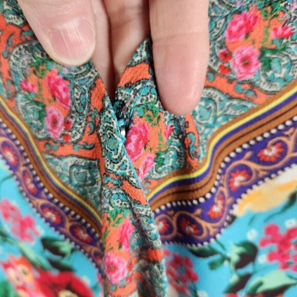 Umgee Short Sleeve Blue Floral Print Blouse Sz Small - Picture 5 of 9